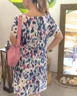 Abito manica kimono con cintura fissa fantasia MULTICOLOR