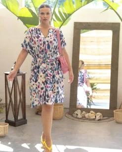 Abito manica kimono con cintura fissa fantasia MULTICOLOR