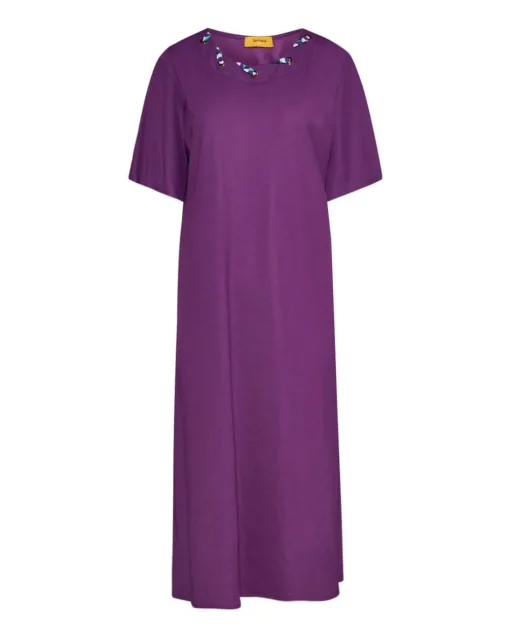 Abito midi in misto viscosa in tinta unita con occhielli VIOLA