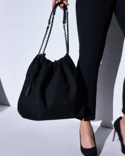 Borsa a sacchetto in tweed con doppio manico a catena NERO