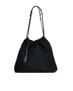 Borsa a sacchetto in tweed con doppio manico a catena NERO