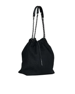 Borsa a sacchetto in tweed con doppio manico a catena NERO