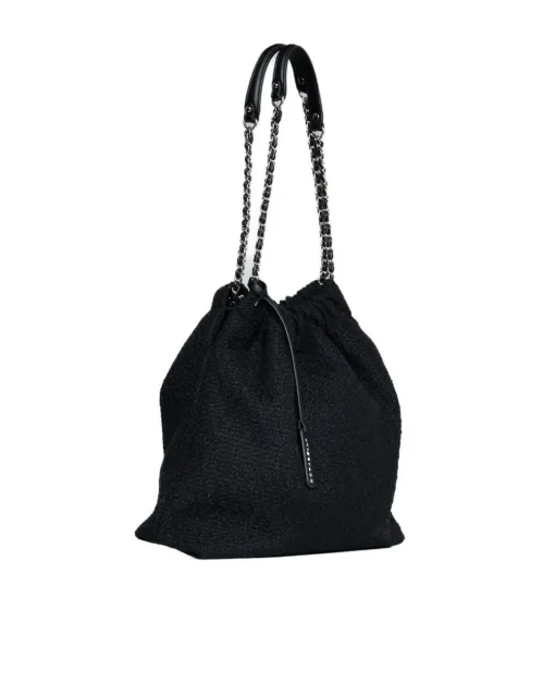 Borsa a sacchetto in tweed con doppio manico a catena NERO