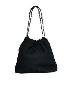 Borsa a sacchetto in tweed con doppio manico a catena NERO