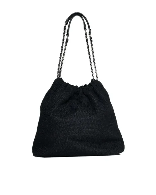 Borsa a sacchetto in tweed con doppio manico a catena NERO