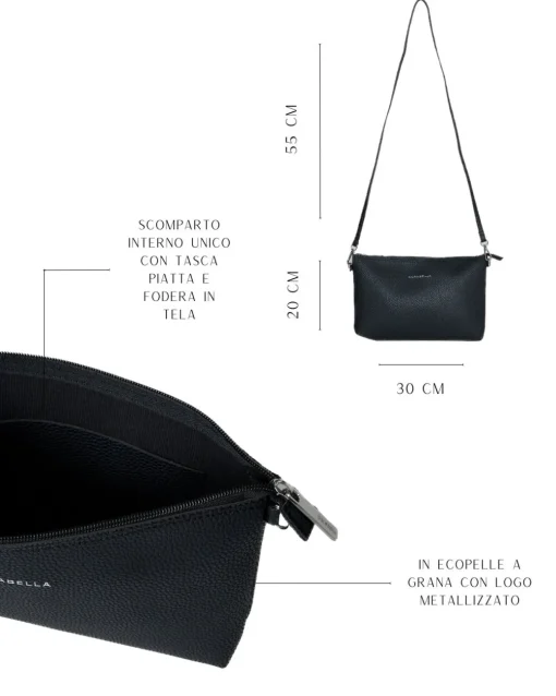 Borsa a tracolla Easy smart in ecopelle a grana con logo sul davanti N