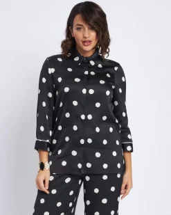 Camicia in raso di viscosa con stampa pois NERO