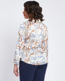 Camicia stampata a scollo a V con colletto FANTASIA