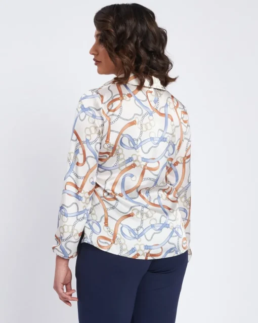Camicia stampata a scollo a V con colletto FANTASIA
