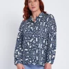 Camicia stretch con stampa all over BLU