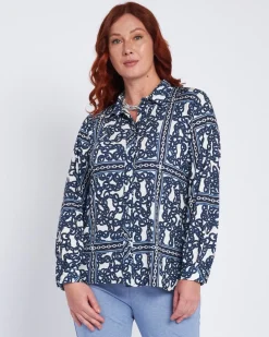 Camicia stretch con stampa all over BLU