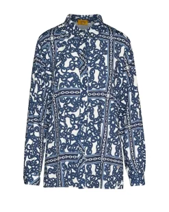 Camicia stretch con stampa all over BLU