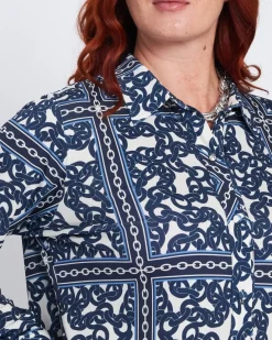 Camicia stretch con stampa all over BLU