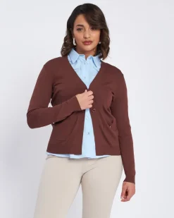 Cardigan a scollo a V con bottoni e tasche CACAO