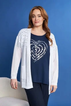 Cardigan aperto in maglia pointelle di misto viscosa WHITE
