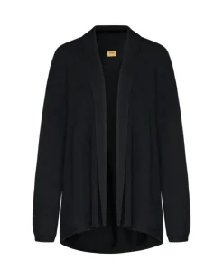 Cardigan aperto in maglia di misto viscosa con logo in strass NERO