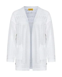 Cardigan aperto in maglia pointelle di misto viscosa WHITE