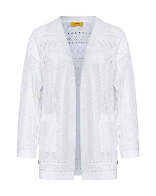 Cardigan aperto in maglia pointelle di misto viscosa WHITE