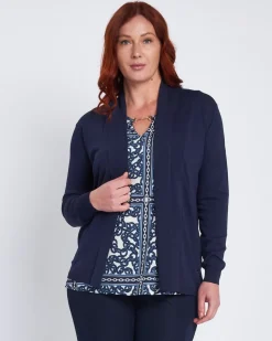 Cardigan con collo sciallato e bordi a costine BLU