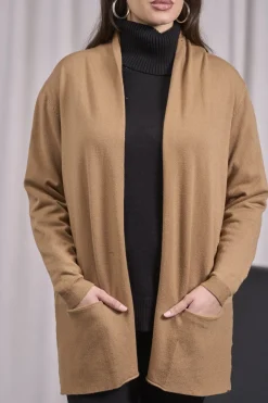 Cardigan sciallato con tasche CAMMELLO