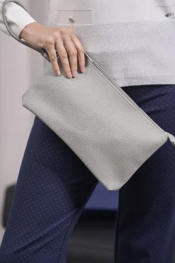 Clutch Ecopelle Grigio Perla con Cinturino Removibile