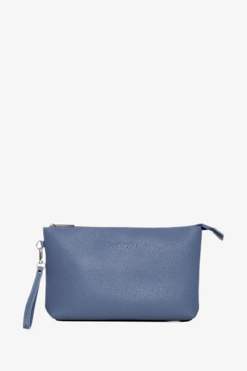 Clutch in ecopelle a grana con logo sul davanti e cinturino da polso B