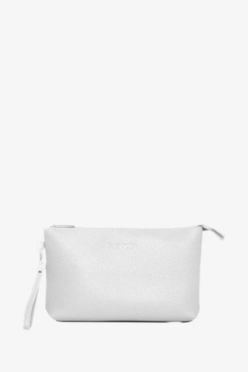 Clutch in ecopelle a grana con logo sul davanti e cinturino da polso A