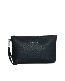 Clutch in ecopelle a grana con logo sul davanti e cinturino da polso N