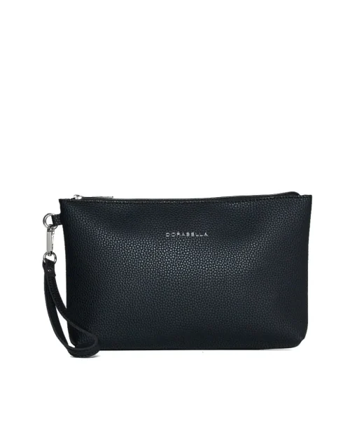 Clutch in ecopelle a grana con logo sul davanti e cinturino da polso N