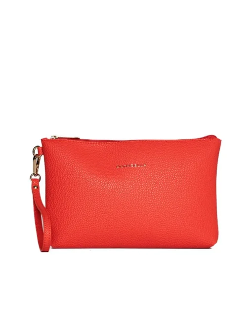 Clutch in ecopelle a grana con logo sul davanti e cinturino da polso P