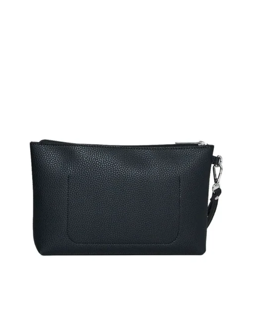 Clutch in ecopelle a grana con logo sul davanti e cinturino da polso N