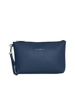Clutch in ecopelle a grana con logo sul davanti e cinturino da polso B
