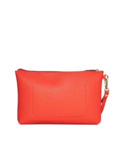 Clutch in ecopelle a grana con logo sul davanti e cinturino da polso P