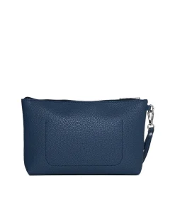 Clutch in ecopelle a grana con logo sul davanti e cinturino da polso B