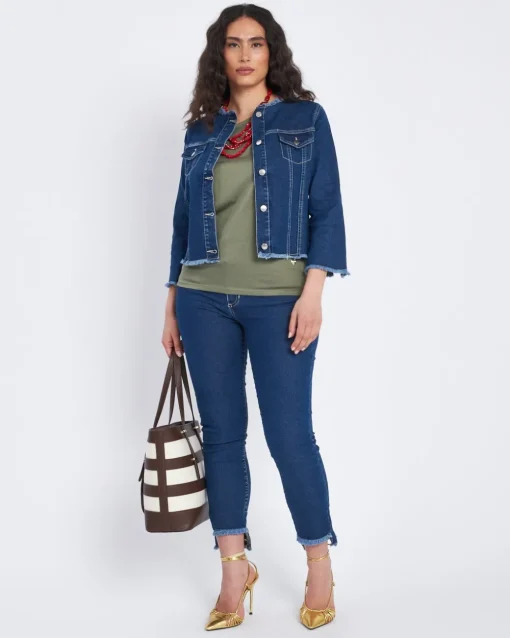 Giacca di jeans con girocollo sfrangiato DENIM