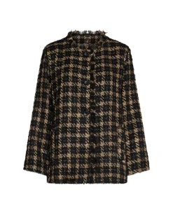 Giacca monopetto in tweed di misto viscosa bicolore con orli sfrangiat