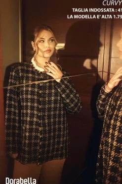 Giacca monopetto in tweed di misto viscosa bicolore con orli sfrangiat