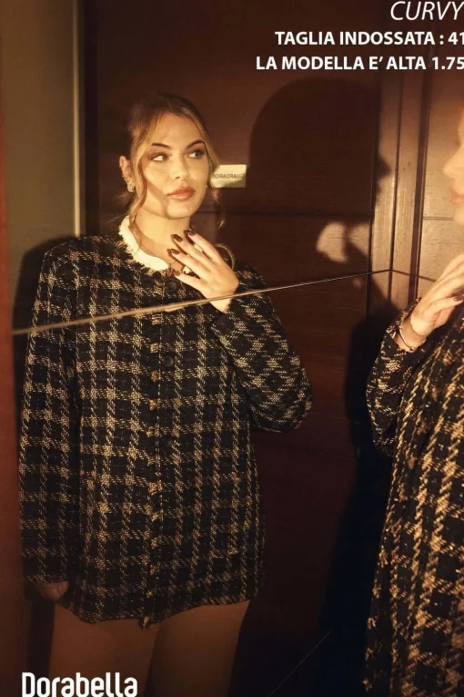 Giacca monopetto in tweed di misto viscosa bicolore con orli sfrangiat