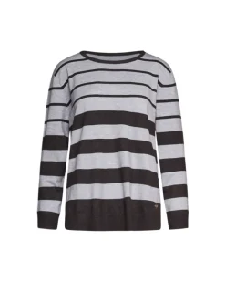 Maglia a girocollo a righe micro e macro ANTRACITE