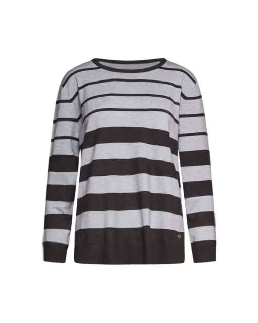 Maglia a girocollo a righe micro e macro ANTRACITE