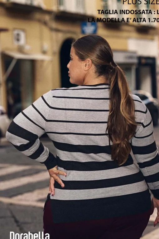 Maglia a girocollo a righe micro e macro ANTRACITE