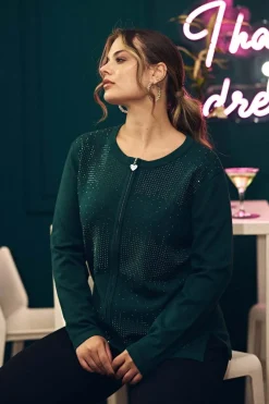 Maglia a girocollo con zip e strass frontali FORESTA