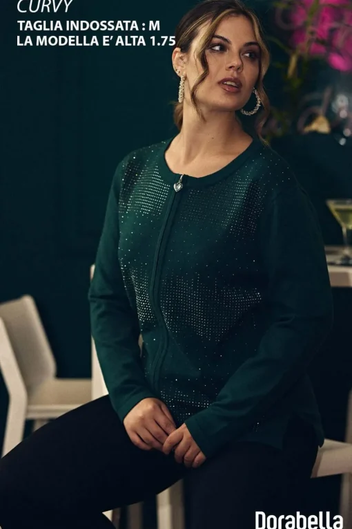 Maglia a girocollo con zip e strass frontali FORESTA