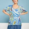 Maglia a maniche corte in filato di misto viscosa fantasia cashmere co