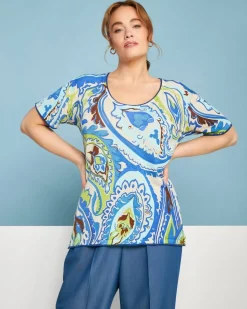 Maglia a maniche corte in filato di misto viscosa fantasia cashmere co