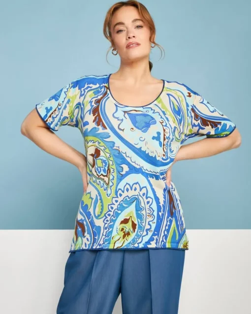 Maglia a maniche corte in filato di misto viscosa fantasia cashmere co