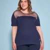 Maglia a maniche corte in filato di misto viscosa con carré in tulle B