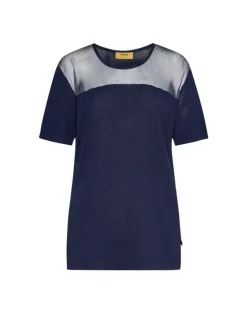 Maglia a maniche corte in filato di misto viscosa con carré in tulle B