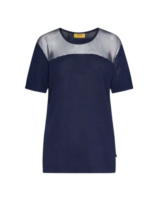 Maglia a maniche corte in filato di misto viscosa con carré in tulle B