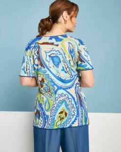 Maglia a maniche corte in filato di misto viscosa fantasia cashmere co